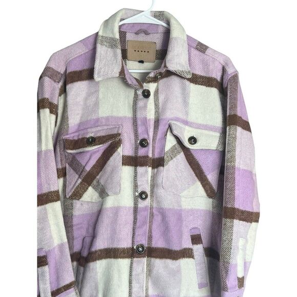 Blank NYC Lavender Beige White Plaid Oversized Long Shirt Jacket Shacket Small - Picture 3 of 15